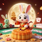 Experience winning with RED88: a folklore moon rabbit celebrating casino-style on the lunar surface.