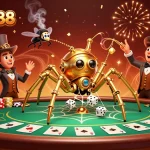 Engage in thrilling gameplay with IDCWIN88’s steampunk-themed casino illustration featuring a golden spider.
