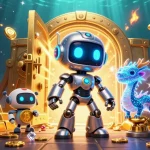 Play exciting games at depo 5k, featuring vibrant slot reels and unique treasures, with a stunning 3D illustration.