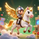 Engage in thrilling gameplay at IDCASH88 with a vibrant illustration of a celestial horse amidst casino elements.