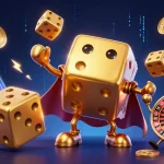 Engage with vipwin's thrilling gameplay through animated golden dice and crypto elements.