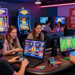 Players enjoying exciting games at online casinos not on gamstop uk with various devices and vibrant atmosphere.