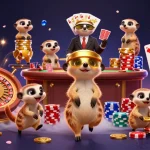 Experience the excitement of 77win with meerkats in a vibrant casino scene.