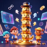 Play exciting slot games at QQCASH188 with golden totem pole and vibrant crypto elements.