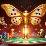 Experience the magic of FB88 as the vibrant atlast moth illuminates a bustling casino scene filled with poker excitement.